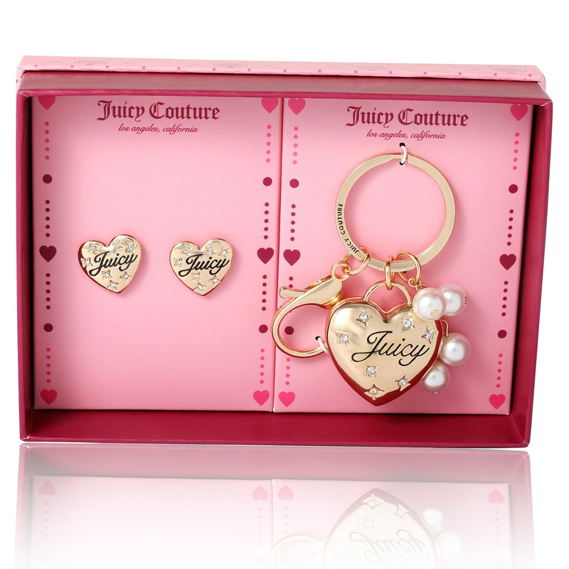 Gold-Tone Heart Keychain Bag Charm & Earring Set