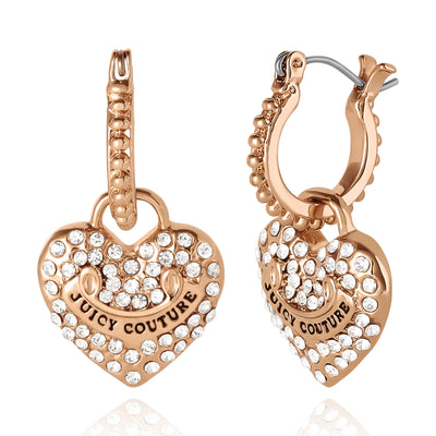 Heart Charm Hoop Earrings with Crystal Accents - Juicy Couture