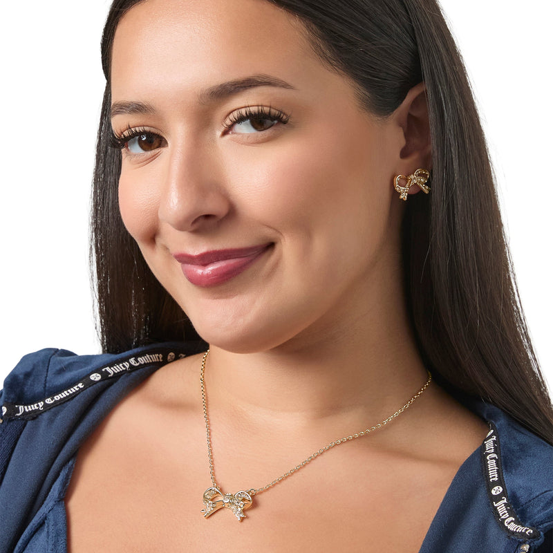 Pavé Bow Necklace & Stud Earring Set