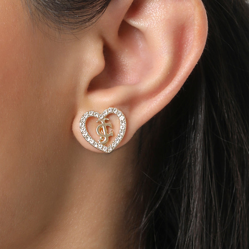 Gold-Tone Pavé Heart Necklace & Stud Earrings Set