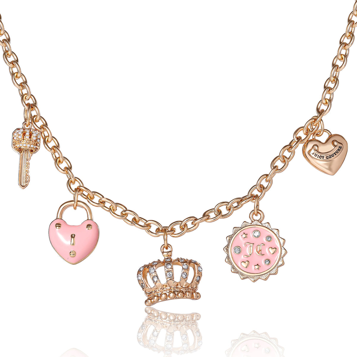 Charm Necklace with Pink Enamel Accents and Crystal Details - Juicy Couture