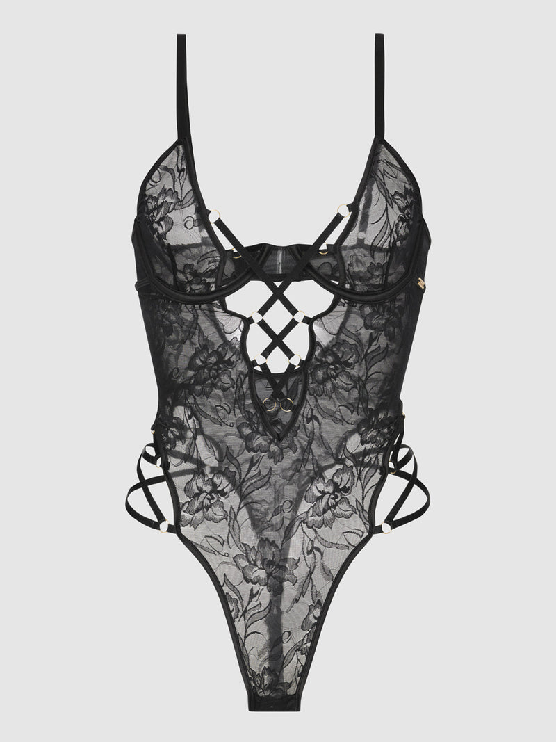 Dahlia Strappy Lace Teddy - Fredericks of Hollywood