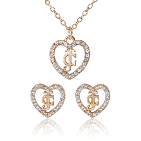Gold-Tone Pavé Heart Necklace & Stud Earrings Set
