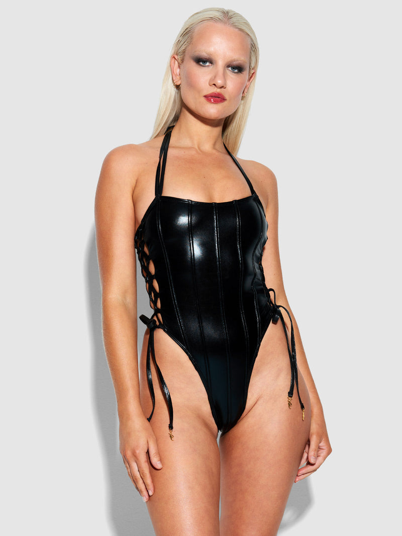 Onyx Corset Swim One Piece - Fredricks of Hollywood