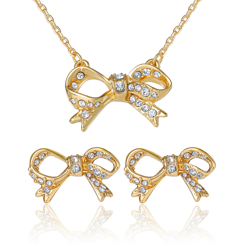 Pavé Bow Necklace & Stud Earring Set