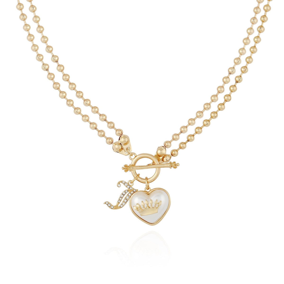 Crown in Heart Pendant Charm Bead Necklace