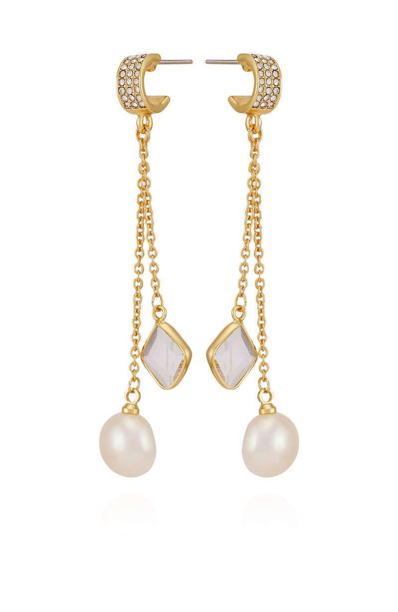 Goldtone Dangle Earrings With Pearl Crystal Drop