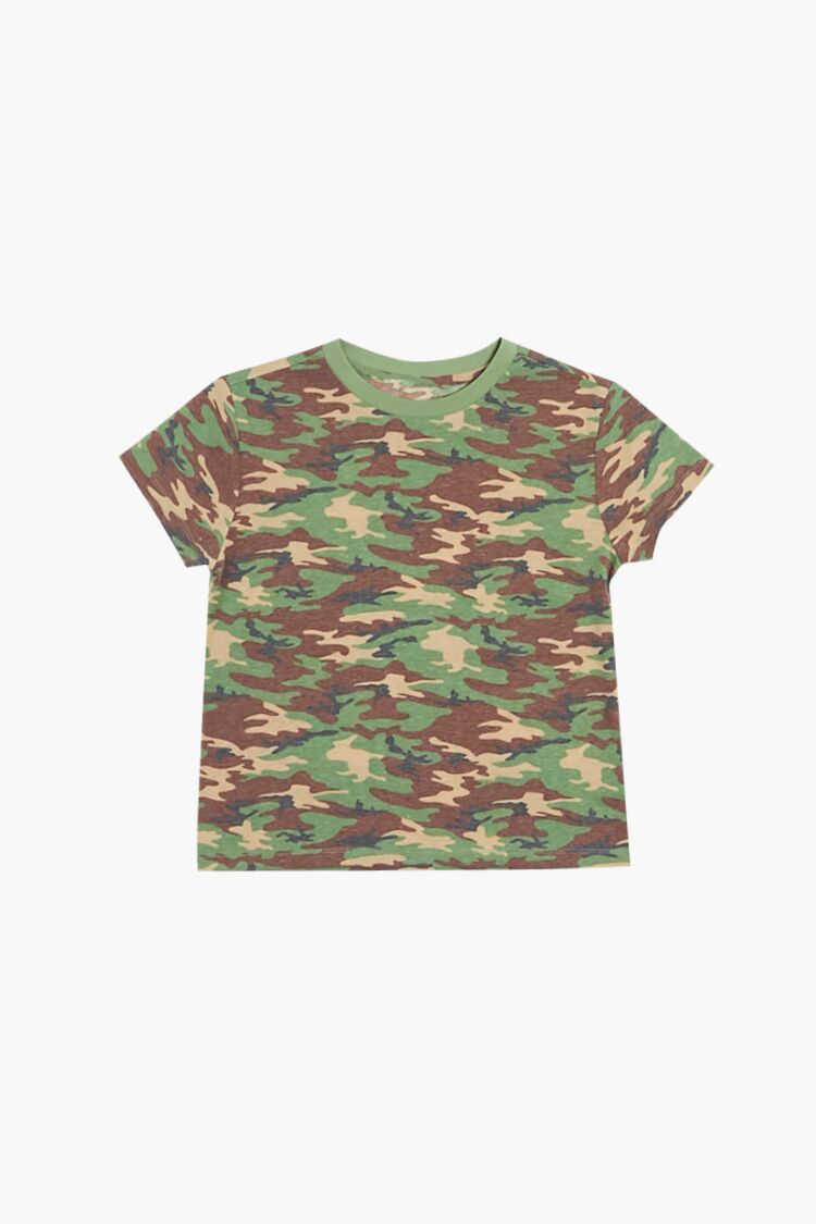 Forever 21 Girls Camo Print T-Shirt (Kids) Olive/Multi