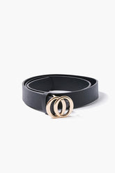 Forever 21 Women's Faux Leather/Pleather O-Ring Buckle Belt Black/Gold