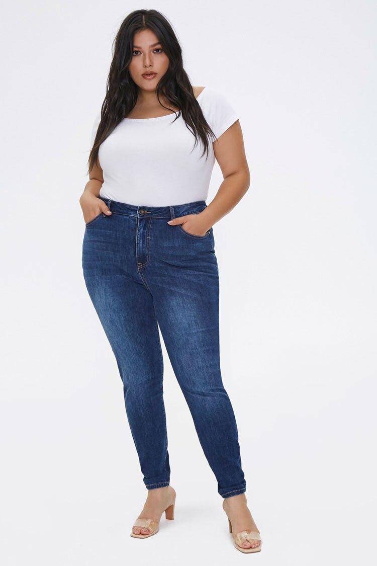 Forever 21 Plus Women's High-Rise Skinny Jeans Dark Denim