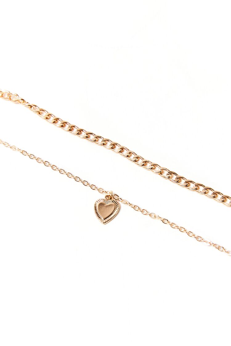 Forever 21 Women's Heart Charm Anklet Set Gold