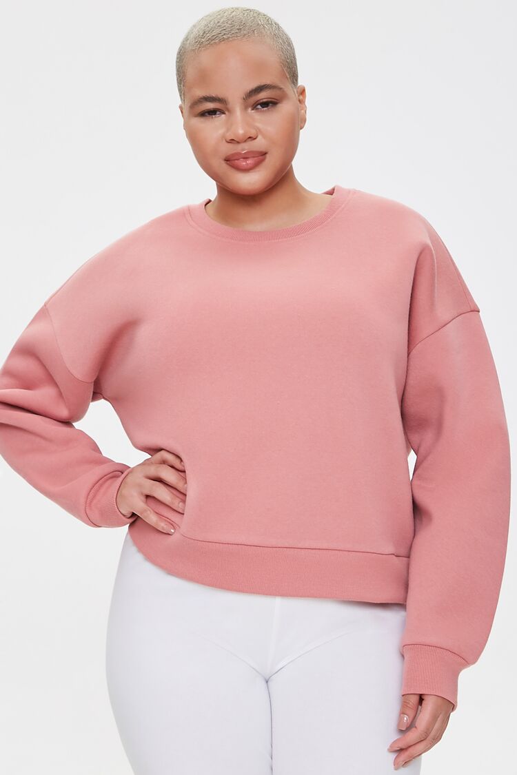 Forever 21 Plus Women's Fleece Crew Neck Sweatshirt Rose