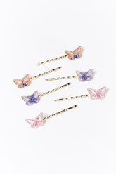 Forever 21 Women's Butterfly Charm Bobby Pin Set Pink/Multi