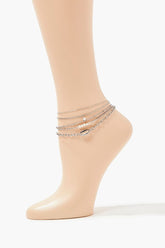 Forever 21 Women's Faux Pearl Anklet Set Silver