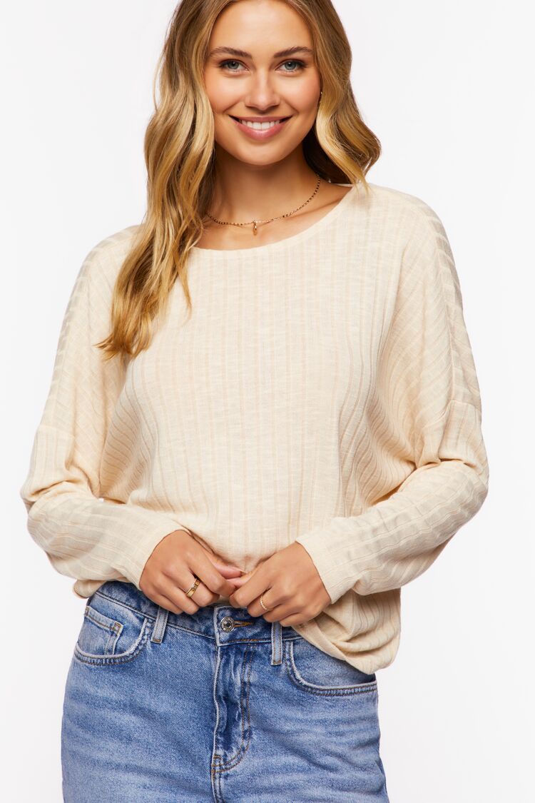 Forever 21 Knit Women's Ribbed Twist-Back Sweater Sandshell