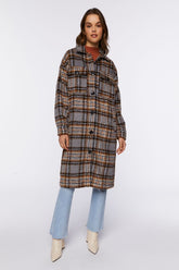 Forever 21 Women's Plaid Buttoned Duster Jacket Grey/Multi