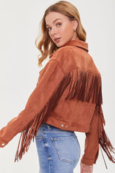 Forever 21 Women's Faux Suede Fringe Jacket Brown