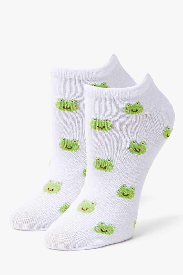 Forever 21 Women's Frog Graphic Ankle Socks White/Multi