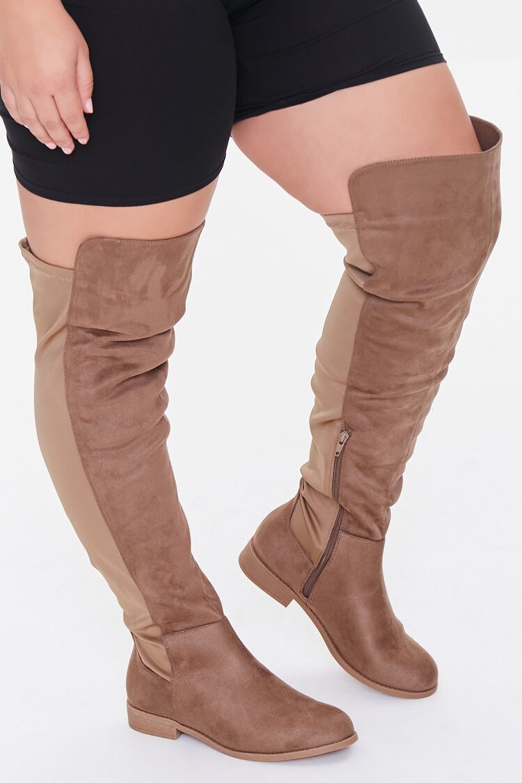 Forever 21 Women's Thigh-High Faux Suede Boots (Wide) Taupe