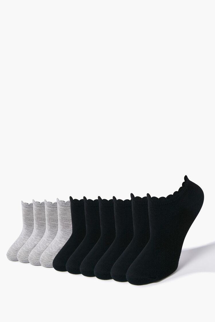 Forever 21 Women's Scalloped-Trim Ankle Socks Black/Grey