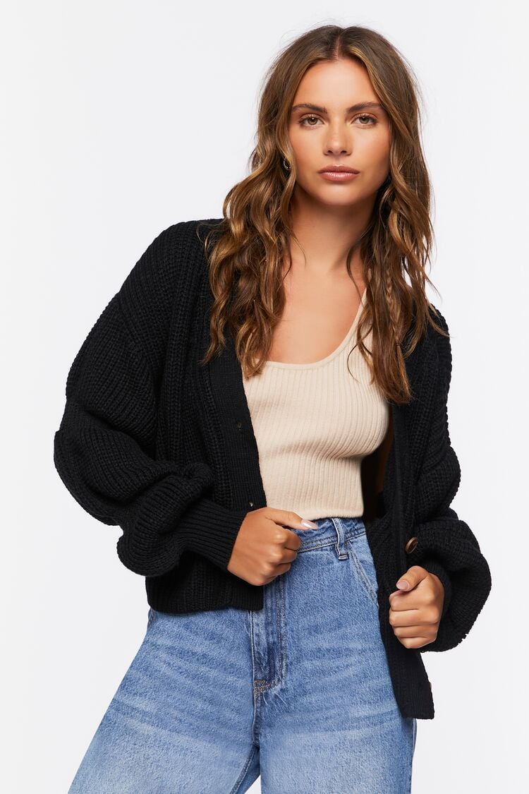 Forever 21 Knit Women's Marie Sleeve Cardigan Sweater Black