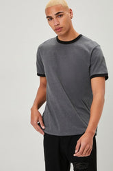 Forever 21 Men's Heathered Knit Ringer T-Shirt Charcoal/Black