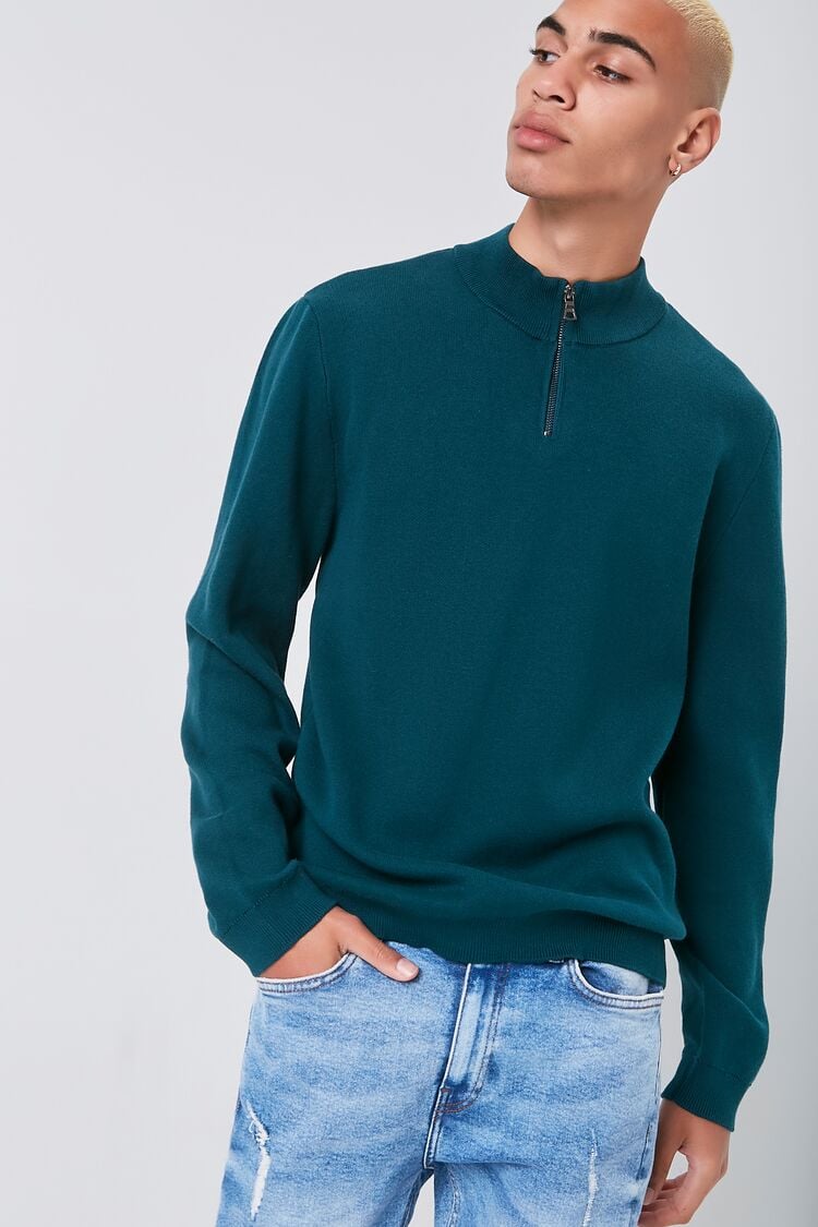 Forever 21 Men's Marled Knit Half-Zip Sweater Green