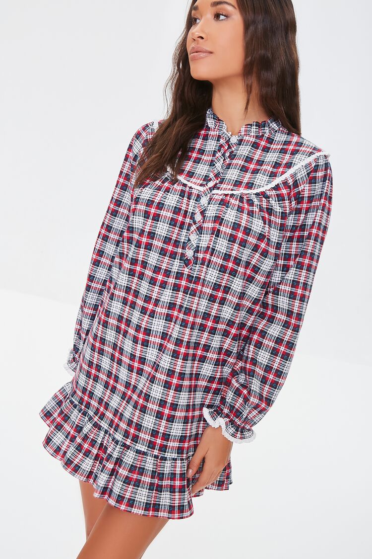 Forever 21 Women's Plaid Flannel Nightgown Red/White