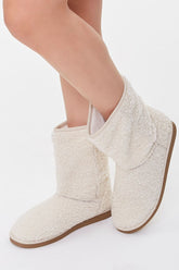 Forever 21 Women's Faux Shearling/Sherpa Slip-On Booties Cream