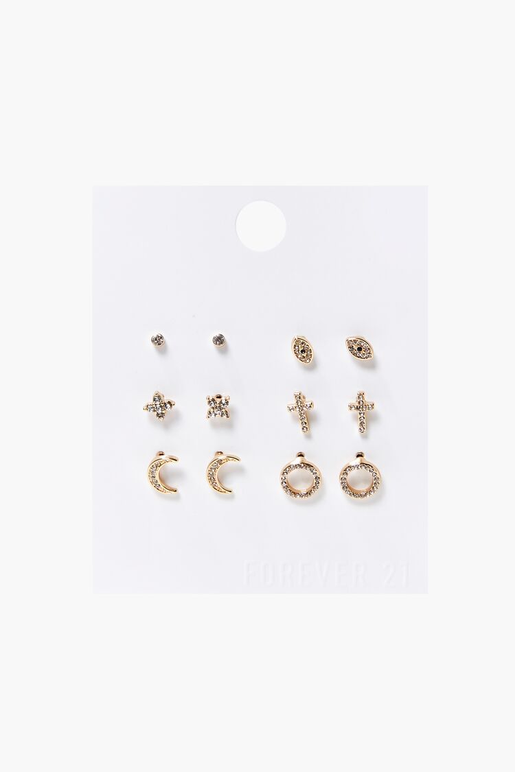 Forever 21 Women's Rhinestone Crescent Moon Charm Set Gold/Clear