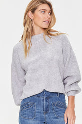 Forever 21 Women's Purl Knit Drop-Sleeve Sweater Heather Grey