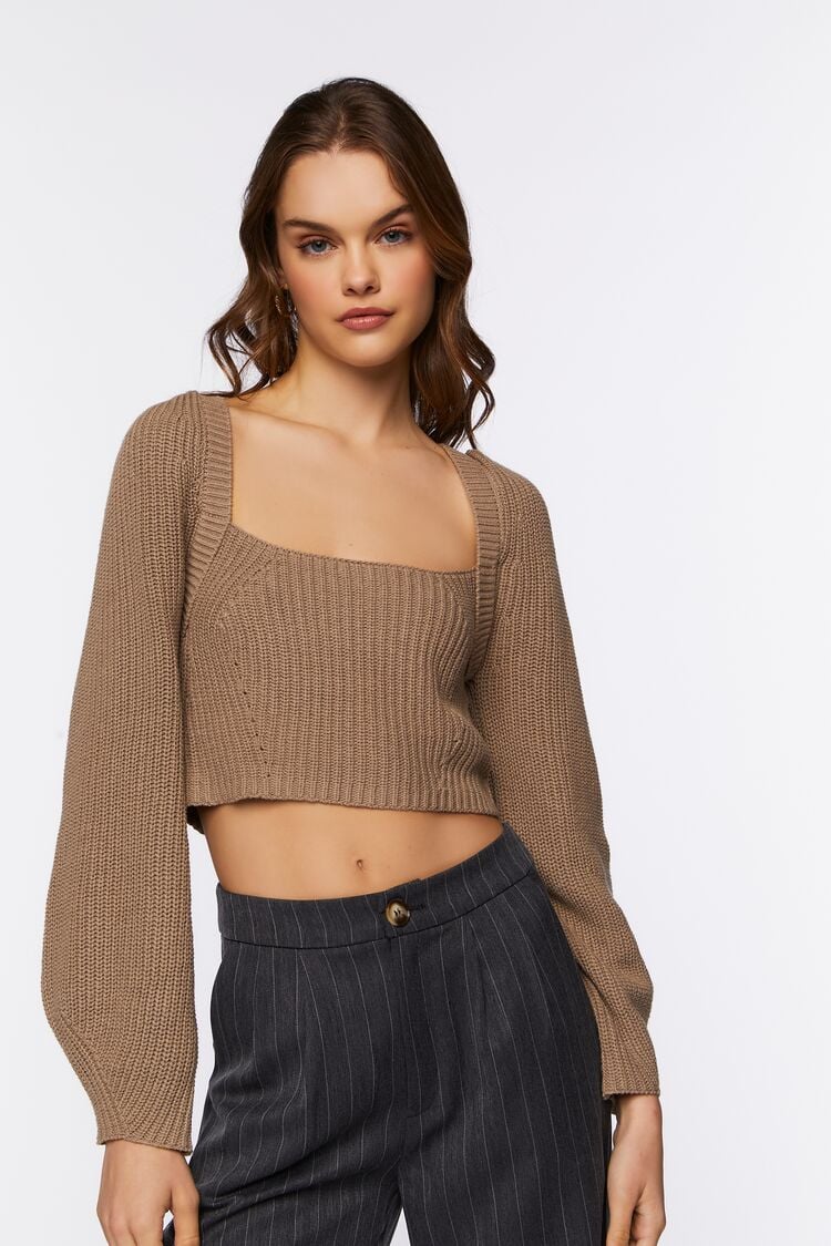 Forever 21 Women's Rib-Knit Cropped Sweater Taupe