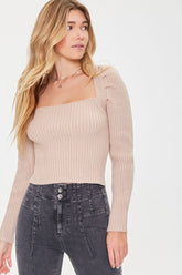 Forever 21 Knit Women's Ribbed Tie-Back Fitted Sweater Taupe