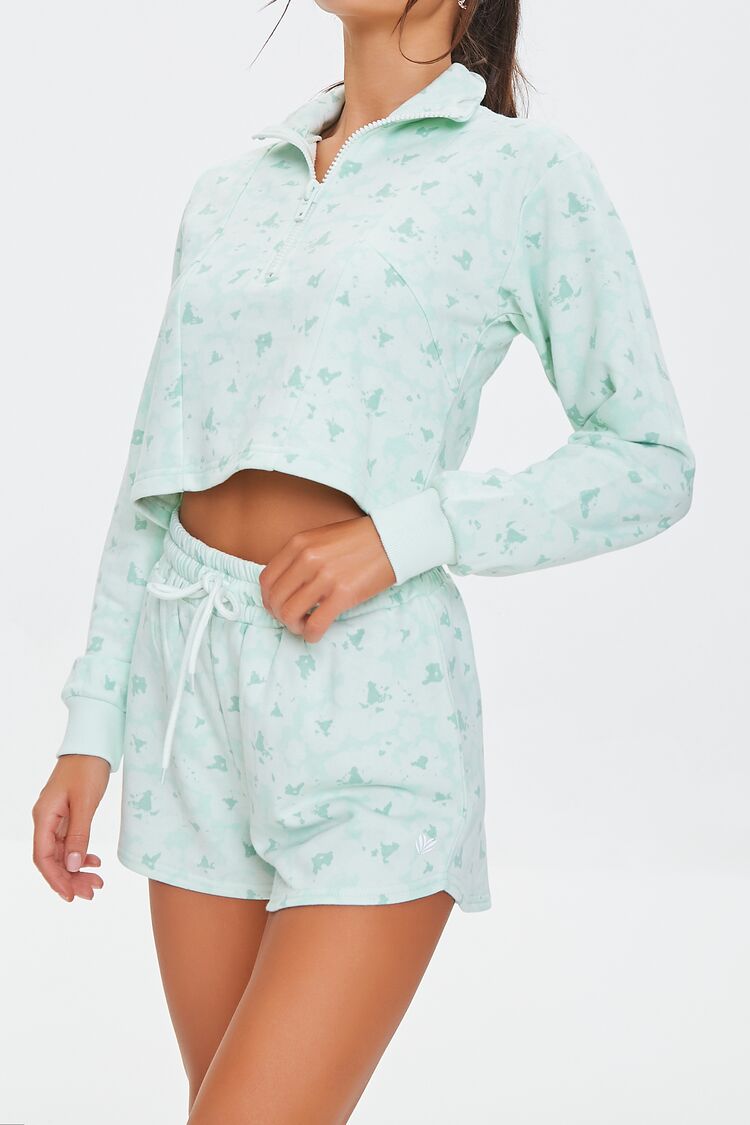 Forever 21 Women's Active Floral Drawstring Shorts Seafoam/White