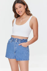 Forever 21 Women's Paperbag Denim Shorts Medium Denim