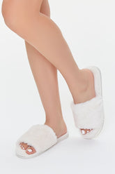 Forever 21 Women's Plush Open-Toe Slippers Cream