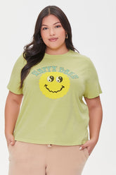 Forever 21 Plus Women's Happy Daze Graphic T-Shirt Green/Multi