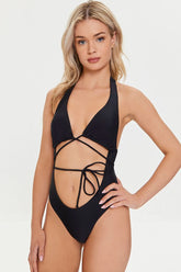 Forever 21 Women's Cutout Wraparound One-Piece Swimsuit Black