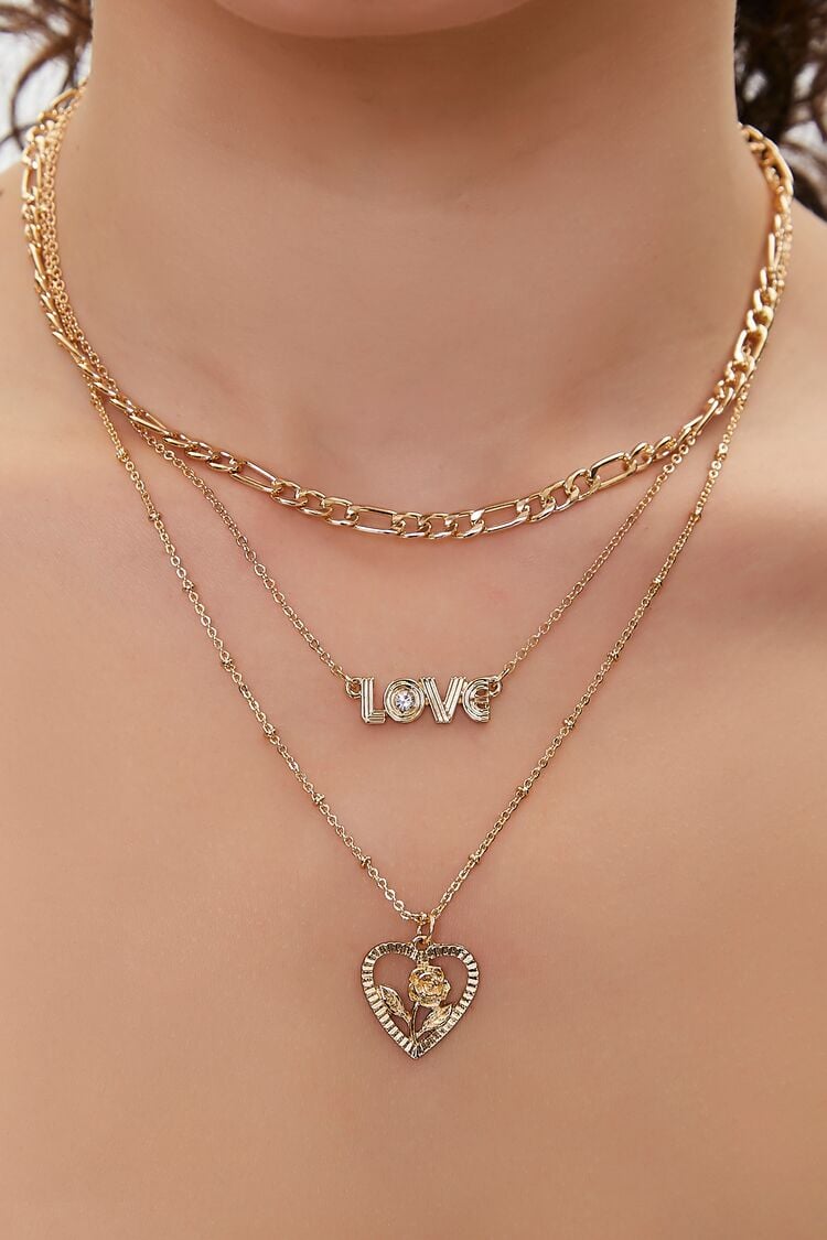 Forever 21 Women's Love Pendant Layered Necklace Gold