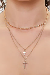 Forever 21 Women's Cross Charm Layered Necklace Gold