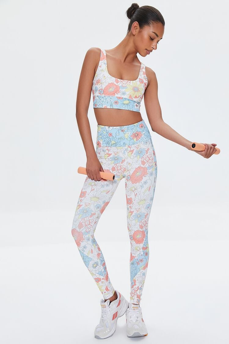 Forever 21 Women's Active Floral Print Leggings Cream/Multi