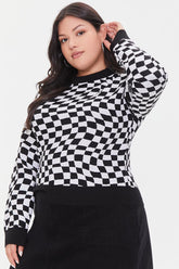 Forever 21 Knit Plus Women's Checkered Sweater Black/Multi