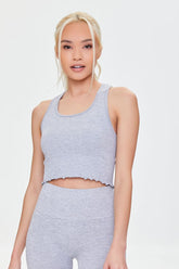 Forever 21 Women's Active Seamless Lettuce-Edge Crop Top Heather Grey