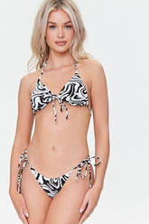 Forever 21 Women's Abstract String Bikini Bottoms White/Black