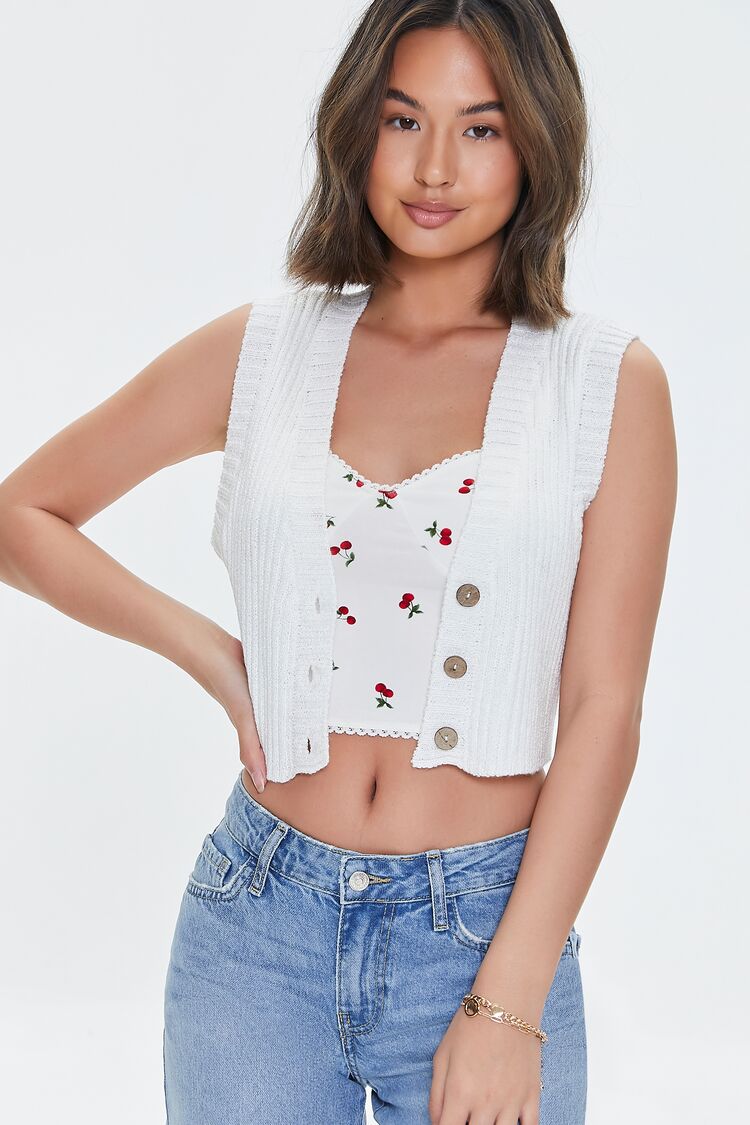 Forever 21 Women's Cropped Sweater-Knit Vest White