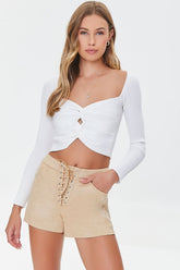 Forever 21 Women's Faux Suede Lace-Up Shorts Cappuccino