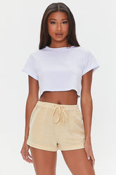 Forever 21 Women's Chambray Drawstring Shorts Cream