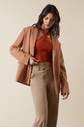 Forever 21 Women's Oversized Single-Breasted Blazer Camel