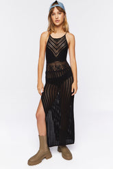 Forever 21 Women's Sheer Crochet Midi Dress Black