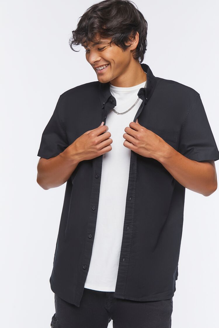 Forever 21 Men's Pocket Button-Front Shirt Black